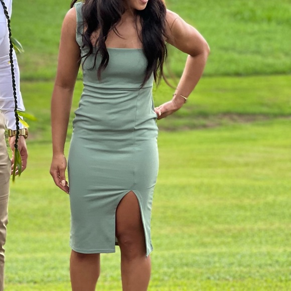 NastyGal Sage Green Bodycon Dress - Picture 2 of 2